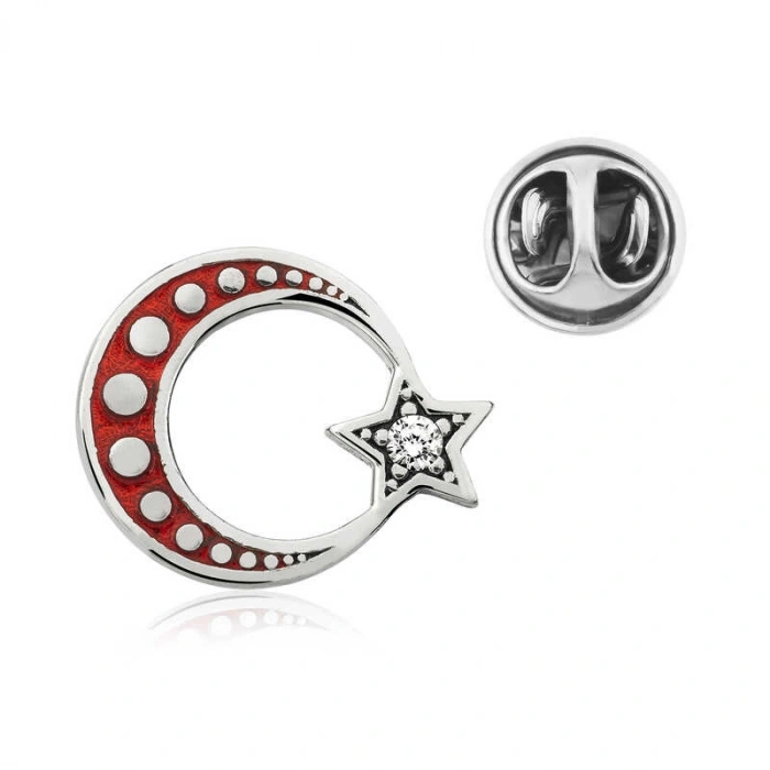 925 Ayar Gümüş Ay Yıldız Rozet T4636 (74)