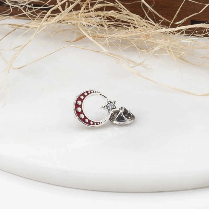 925 Ayar Gümüş Ay Yıldız Rozet T4636 (74)