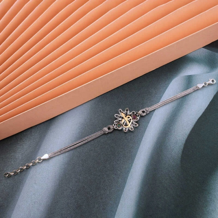 925 Ayar Gümüş Elif Vav Otantik Kadın Bileklik T7994 (74)