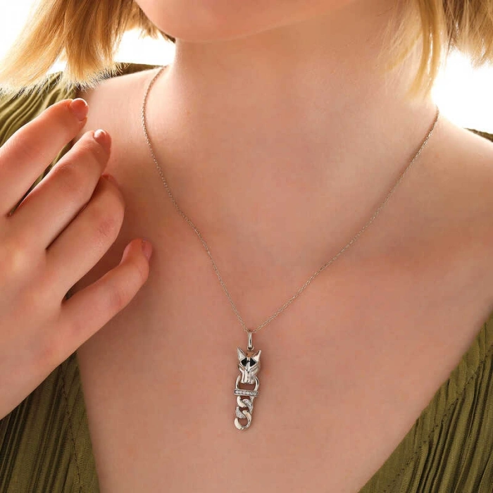 925 Ayar ​Gümüş Kaplan Figürlü Kadın Kolye T8034 (74)