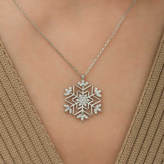 925 Ayar Gümüş Kar Tanesi Kadın Gümüş Kolye T5151 (74)