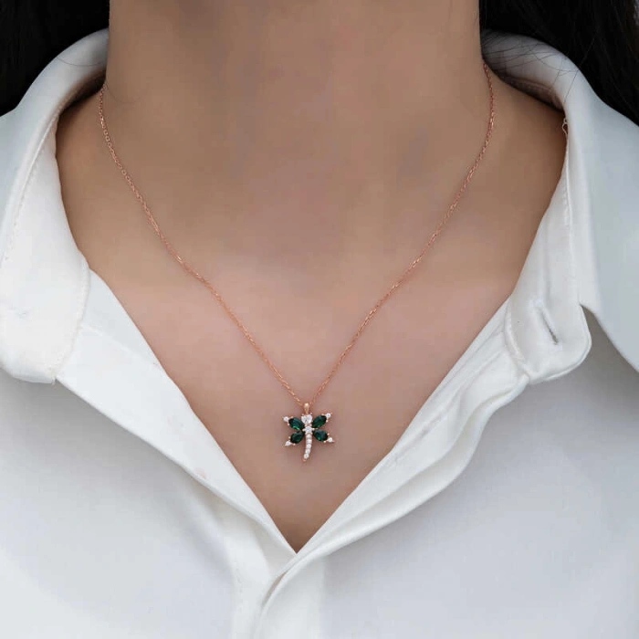 925 Ayar Gümüş Rose Yusufçuk Kadın Kolye T8290 (74)