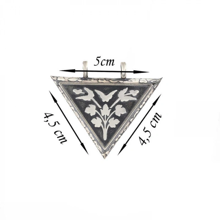 925 Ayar Gümüş Üçgen İçi Açılabilen Çiçek Muskalık Gümüş Kolye T6010 (74)