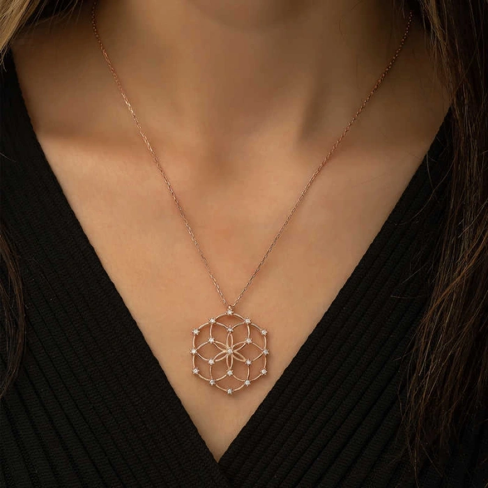 925 Ayar Gümüş Yaşam Çiçeği Kadın Gümüş Kolye T4598 (74)