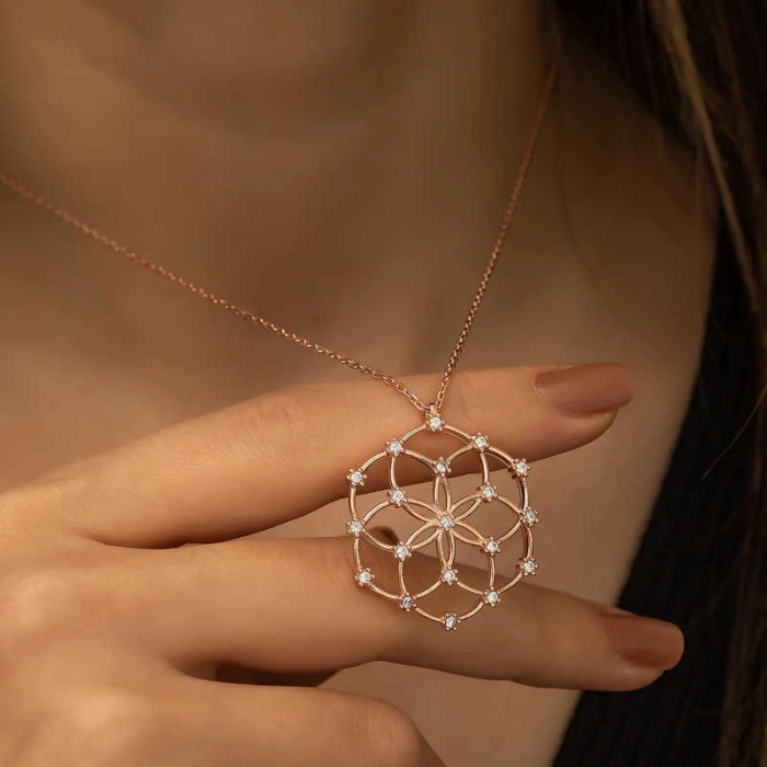 925 Ayar Gümüş Yaşam Çiçeği Kadın Gümüş Kolye T4598 (74)