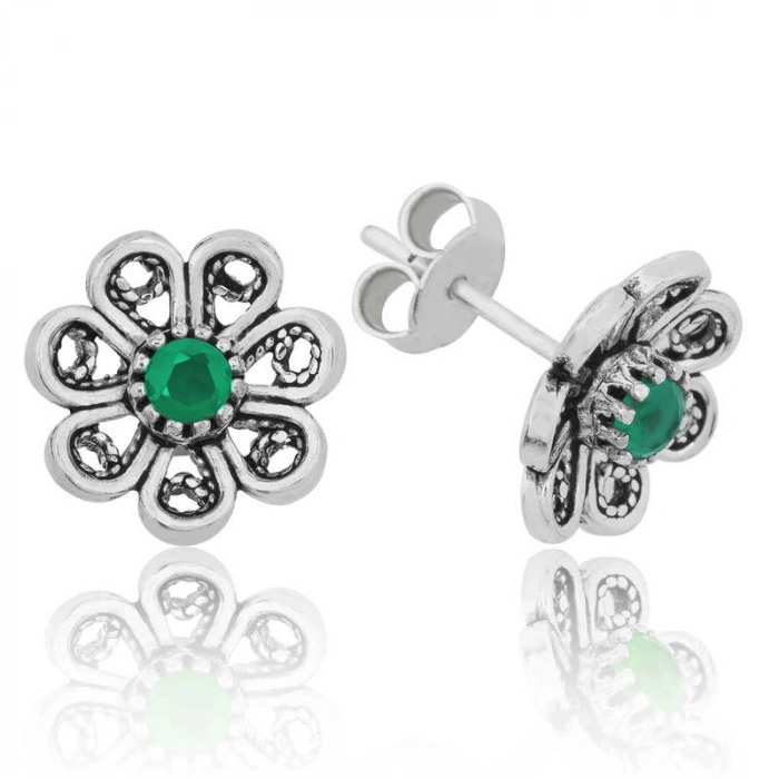 925 Ayar Gümüş Yeşil Telkari Çiçek Çivili Küpe Ea1160158 (74)