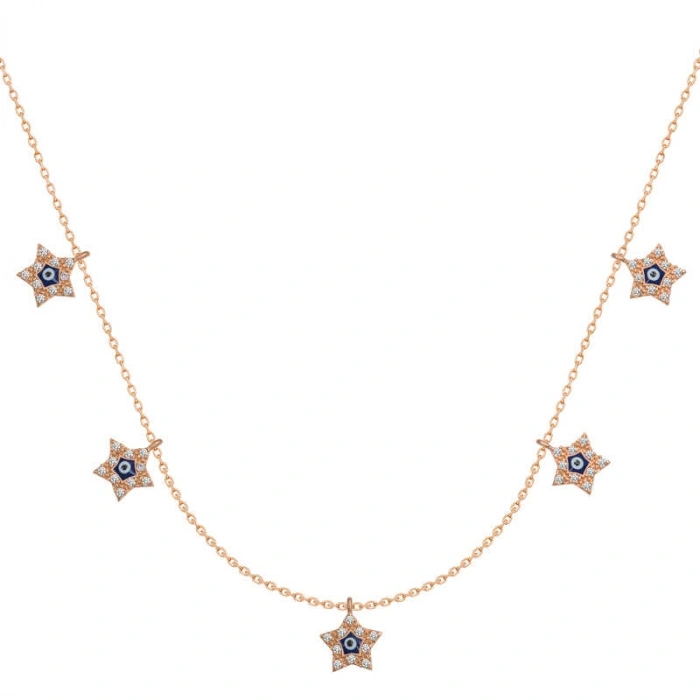 925 Ayar Gümüş Yıldız Nazarlı Şans Kadın Gümüş Kolye T6673 (74)