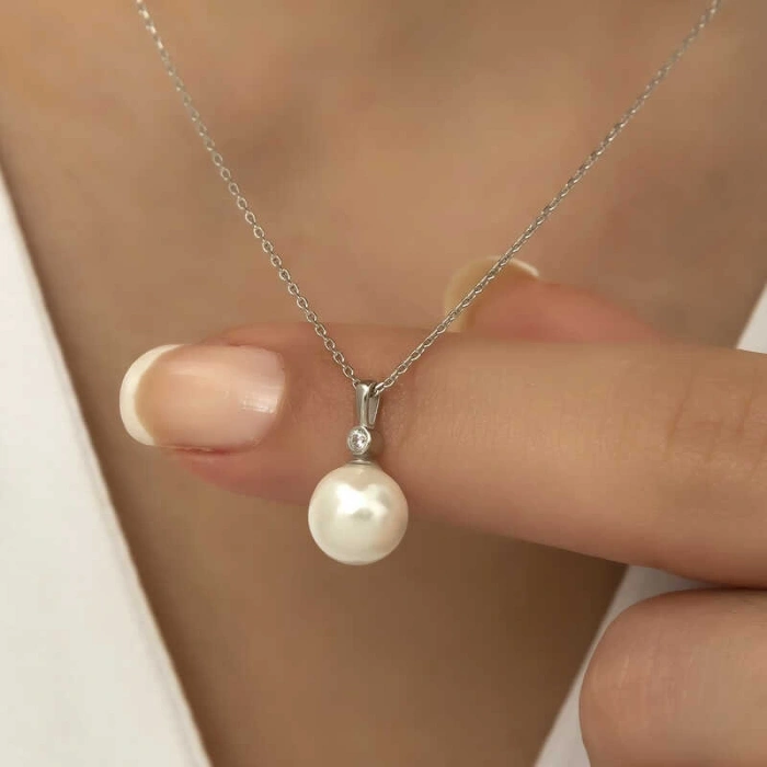 925 Ayar Gümüş Yuvarlak İnci Kadın Gümüş Kolye T5970 (74)