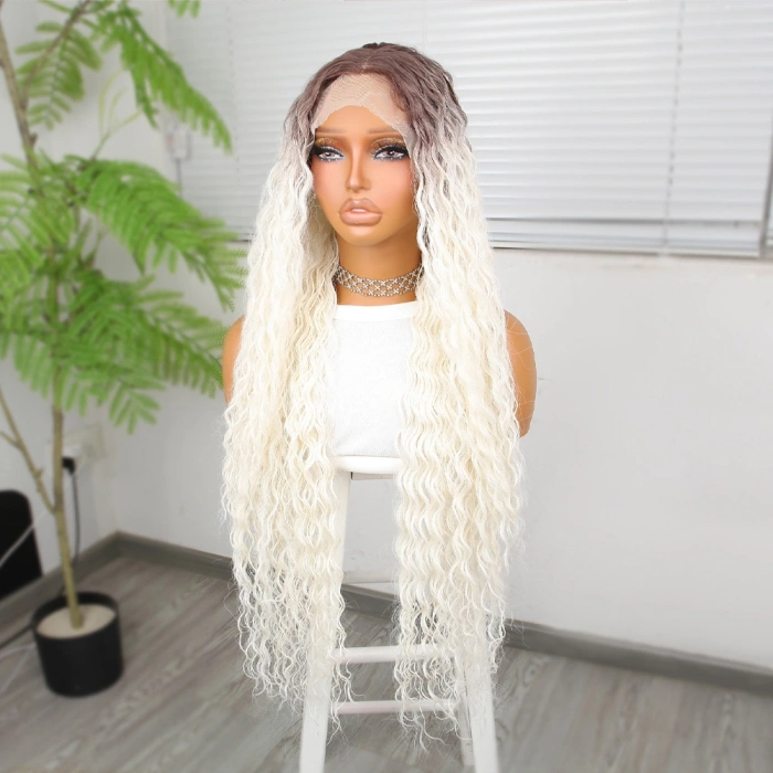 Afro Daa Kumral Beyaz Platin Ombre Fiber Sen Tül Peruk