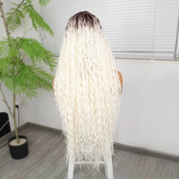 Afro Daa Kumral Beyaz Platin Ombre Fiber Sen Tül Peruk