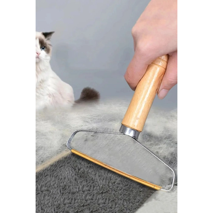 Ahşap Saplı Metal Kazak - Elbise - Halı Tüyü Temizleme Çift Taraflı Tüy Tiftik Toparlayıcı