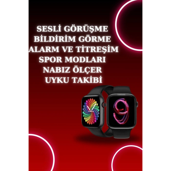 Akıllı Saat Arama Görüşme Bildirim Görme Uyku ve Sağlık Takibi Nabız Ölçer 3 Kordon Hediyeli