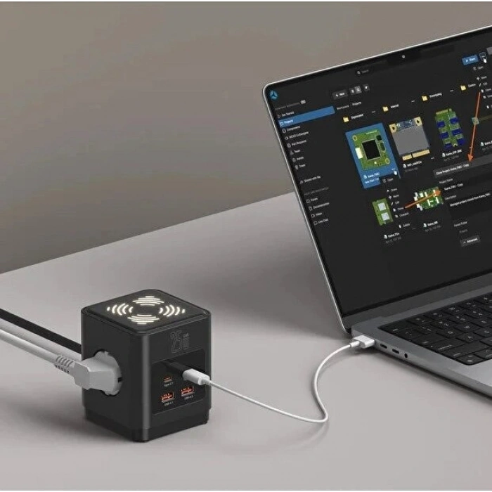 Akım Korumalı 3’lü Priz Gece Lambalı 25w 2xusb 2xtype-c Çıkış Yüksek Gerilim Koruma Priz Çoğaltıcı