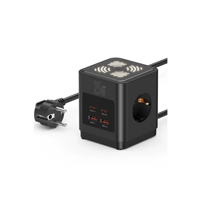 Akım Korumalı 3’lü Priz Gece Lambalı 25w 2xusb 2xtype-c Çıkış Yüksek Gerilim Koruma Priz Çoğaltıcı