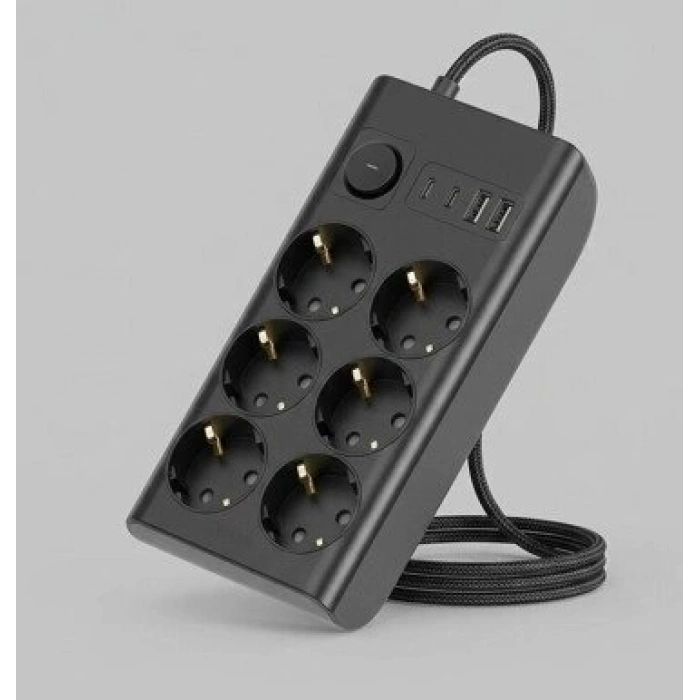 Akım Korumalı 6’lı Priz 2xusb 2xtype-c Çıkış Yüksek Gerilim Koruma Çoklu Priz Çoğaltıcı
