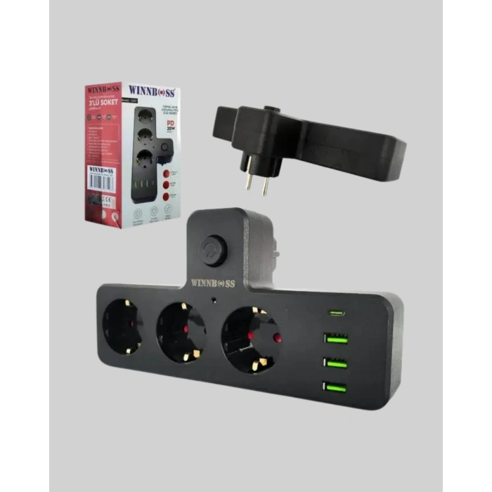 Anahtarlı Çoklu Priz 3 USB 1 TypeC Hızlı Şarj Destekli