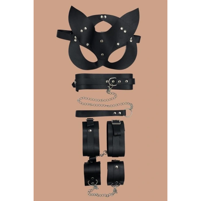 kapsulavm Siyah 4lü Maske ,Tasma,Kelepce Harness Set