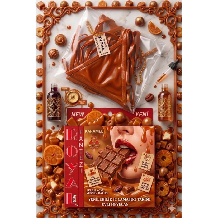 kapsulavm Fantezi Tüketilebilen Yenilebilir Karamel Aromalı İç Çamaşırı Takımı