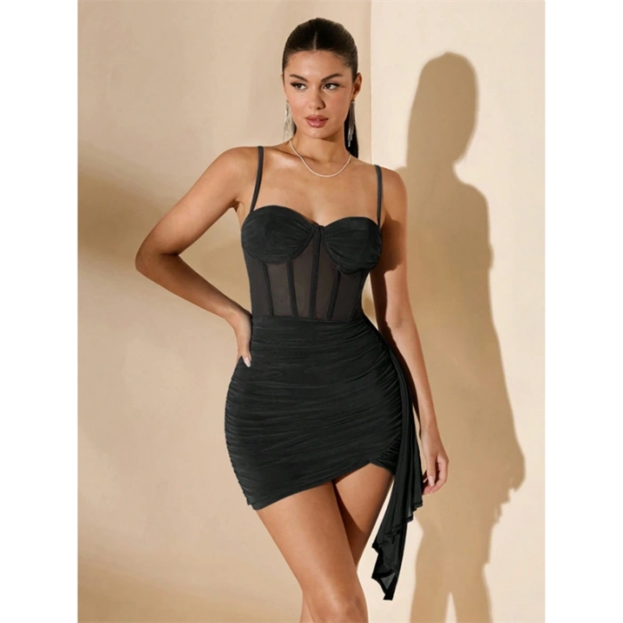 Arias Closet Özel Şık Tasarım Siyah Korse Görünümlü Mini Club Elbisesi