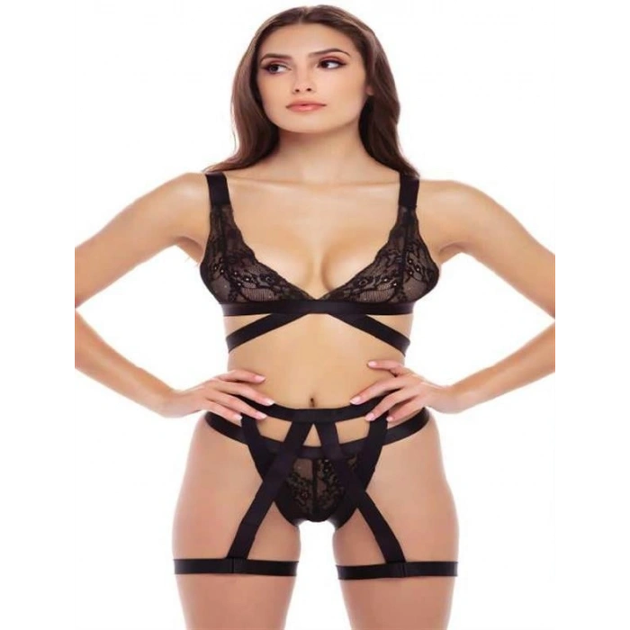 Arias Closet Siyah İp Aksesuarlı Fantezi Jartiyer Takım