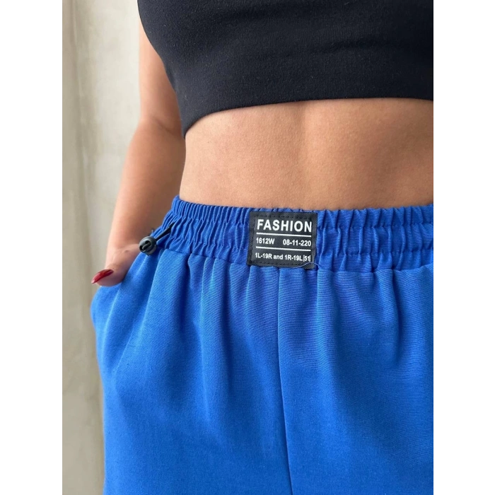 Armalı keten şort saks mavisi s251003