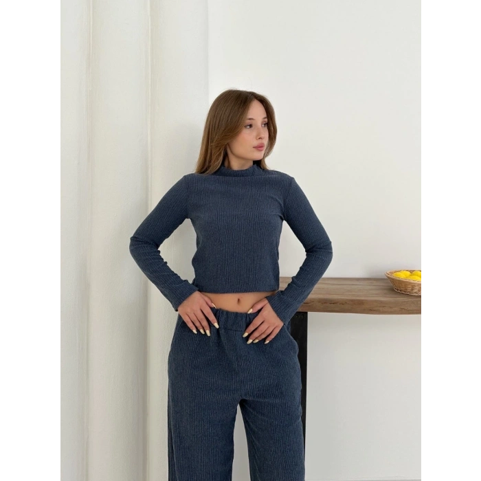 Balıkçı yaka örme takım lacivert