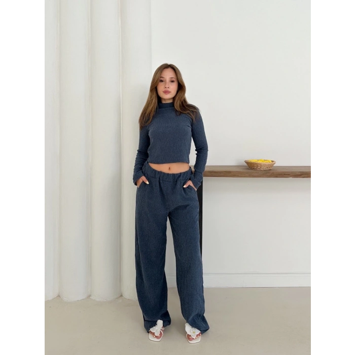 Balıkçı yaka örme takım lacivert