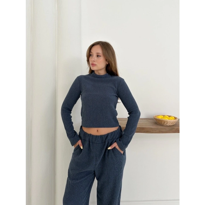 Balıkçı yaka örme takım lacivert