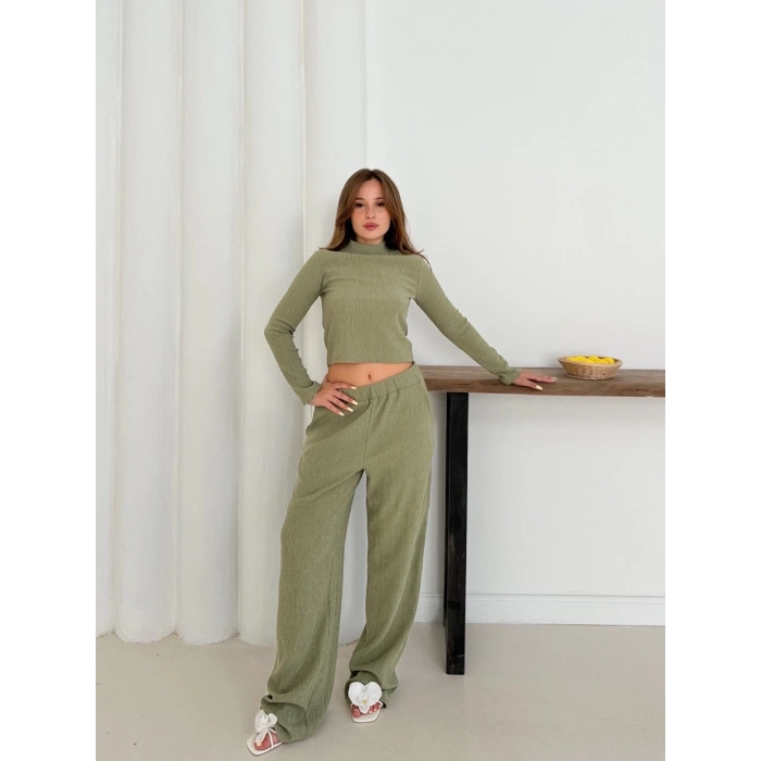 Balıkçı yaka örme takım mint