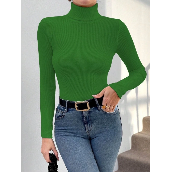 Başıkçı yaka dar kesim kaşkorse kazak yeşil