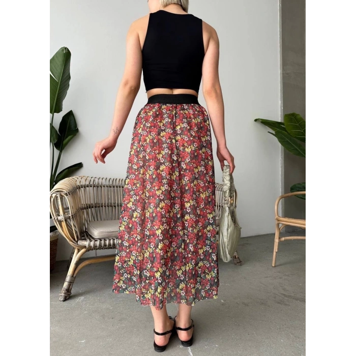 Baskılı astarlı uzun etek