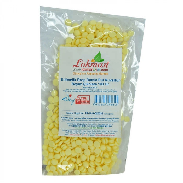 Beyaz Çikolata Eritmelik Drop Damla Pul Kuvertür 100 Gr Paket