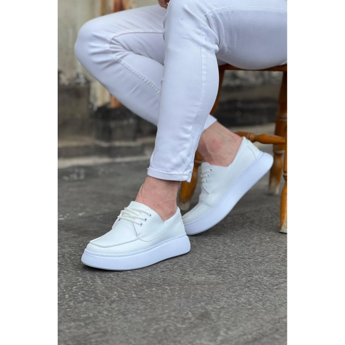 Beyaz Cilt Ortopedik Taban Erkek Casual Ayakkabı