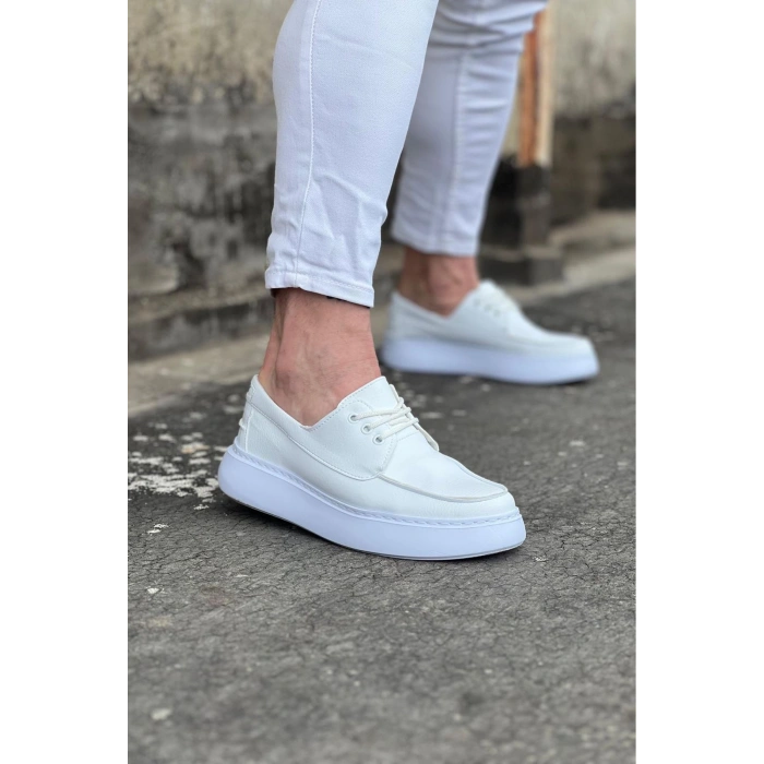 Beyaz Cilt Ortopedik Taban Erkek Casual Ayakkabı