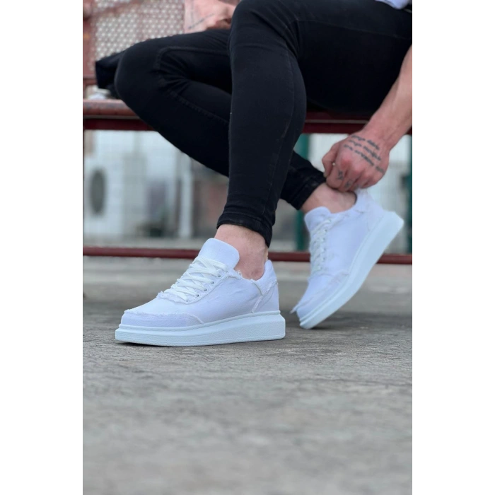 Beyaz Kot Kumaş Erkek Casual Ayakkabı