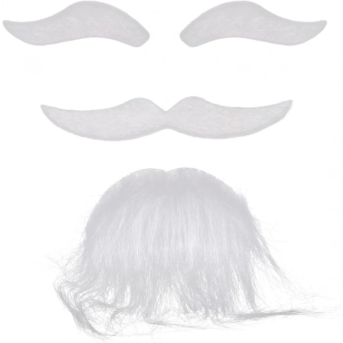Beyaz Renk Kendinden Yapışkanlı Takma Sakal Bıyık ve Kaş Seti