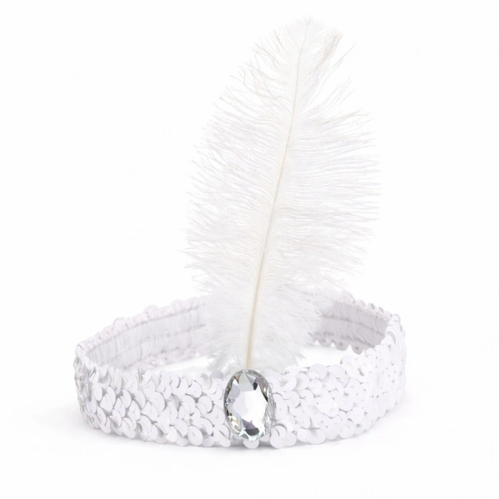 Beyaz Tüylü Retro Çarliston  Bandı - 70-80-90’lar Parti Tacı