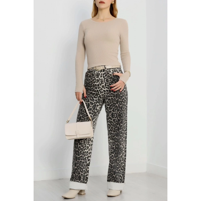 Bisiklet Yaka Parmak Geçmeli Kaşkorse bluz bej