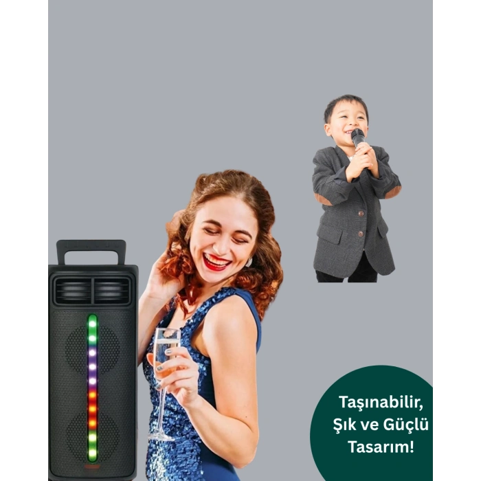Bluetooth Işıklı Hoparlör – 2x5W Güç | USB + TF Kart + FM Radyo | Siyah Renk