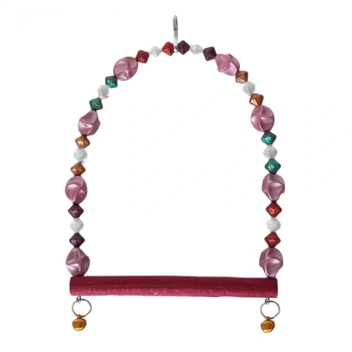 Boncuklu Ve Tünekli Kuş Salıncağı 10 cm-14 cm Bordo