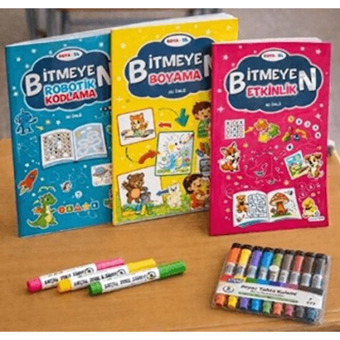 Boya Sil Bitmeyen Boyama 3 Kitap + Boya Kalemi Hediyeli