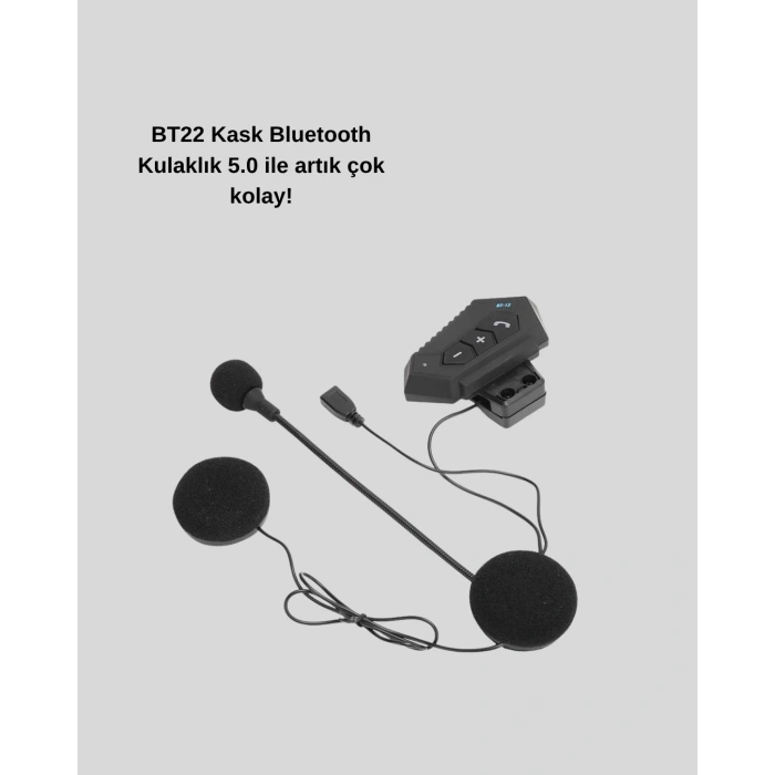 BT22 Kablosuz Kask Kulaklığı – Bluetooth 5.0, Intercom, Su Geçirmez ve Uzun Ömürlü Batarya Yeni Nesil