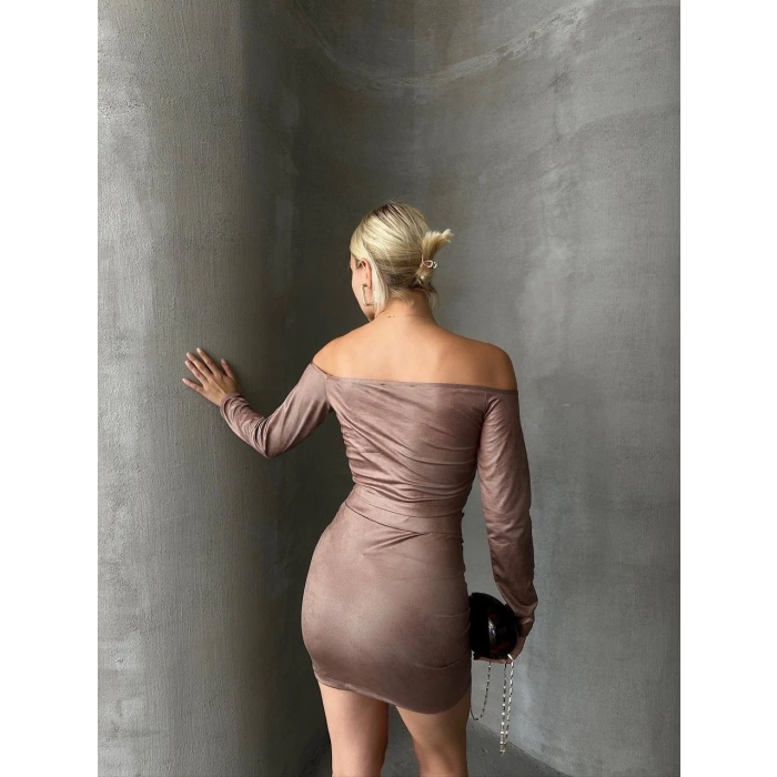 Büzgülü etek bluz takım kahve