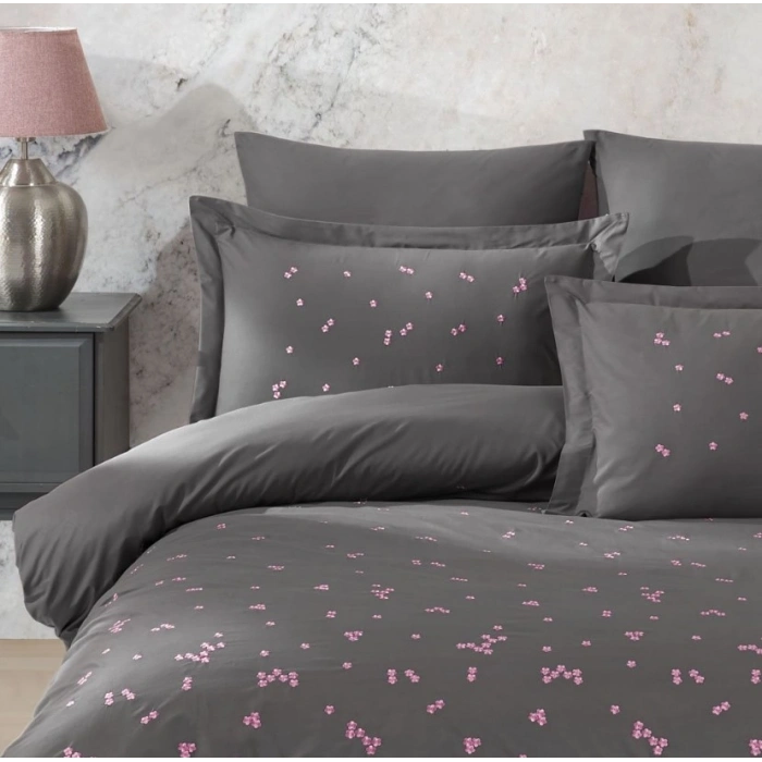 Çift Kişilik Poplin Premium Nakışlı Nev Spring Gri