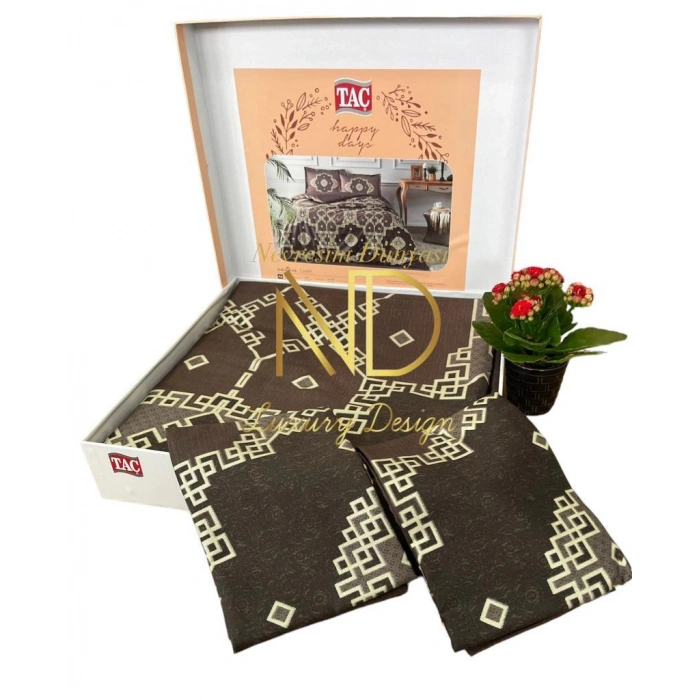 Çift Kişilik Saten Nev Takımı Loren Kahve