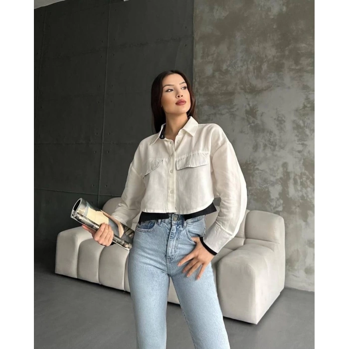 Çift renkli kısa gömlek  s4021