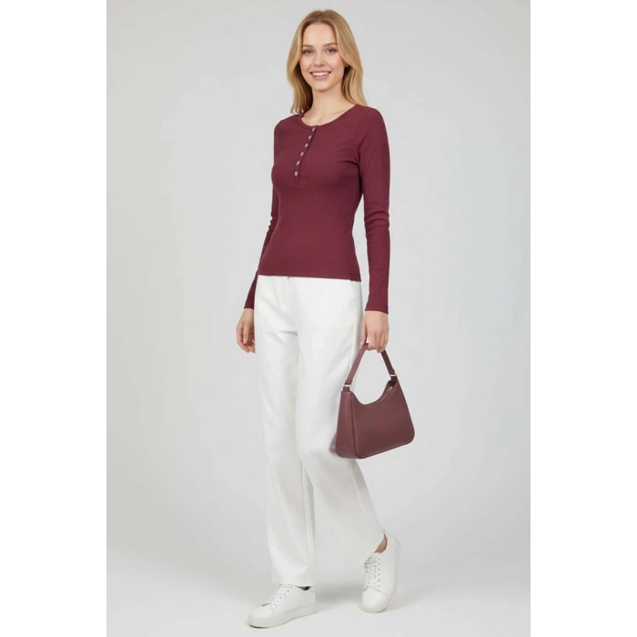 Çıtçıt Detaylı Bluz Mürdüm