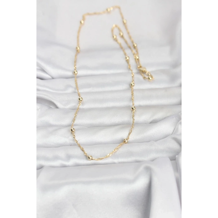 CM 14K Gold Renk Burgu ve Top Zincirli Model 60 cm Kadın Kolye