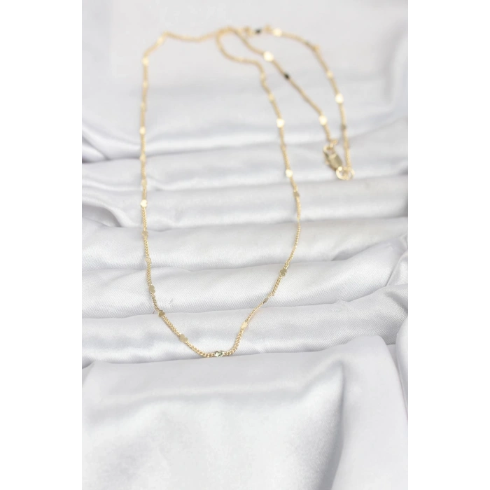 CM 14K Gold Renk Ezme Kalp Detaylı 60 cm Zincir Kadın Kolye