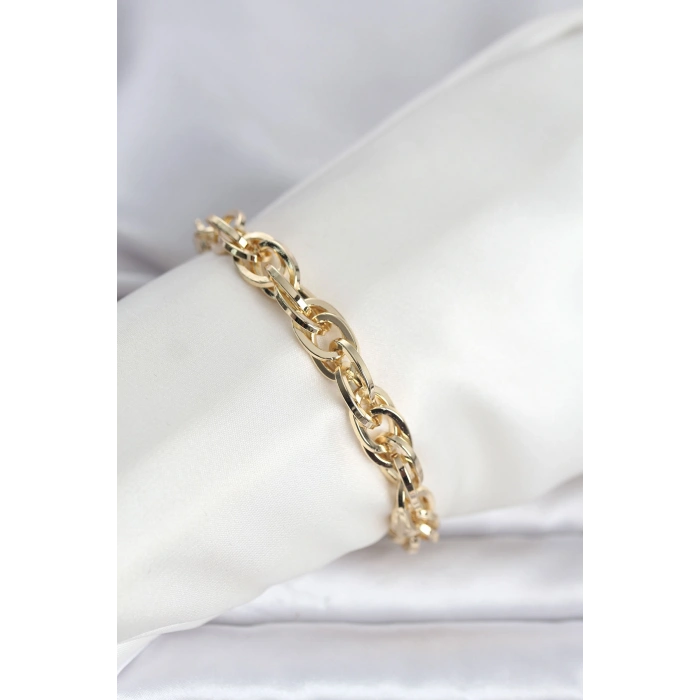 CM 14K Gold Renk Kalın Burgu Zincirli Model Kadın Bileklik